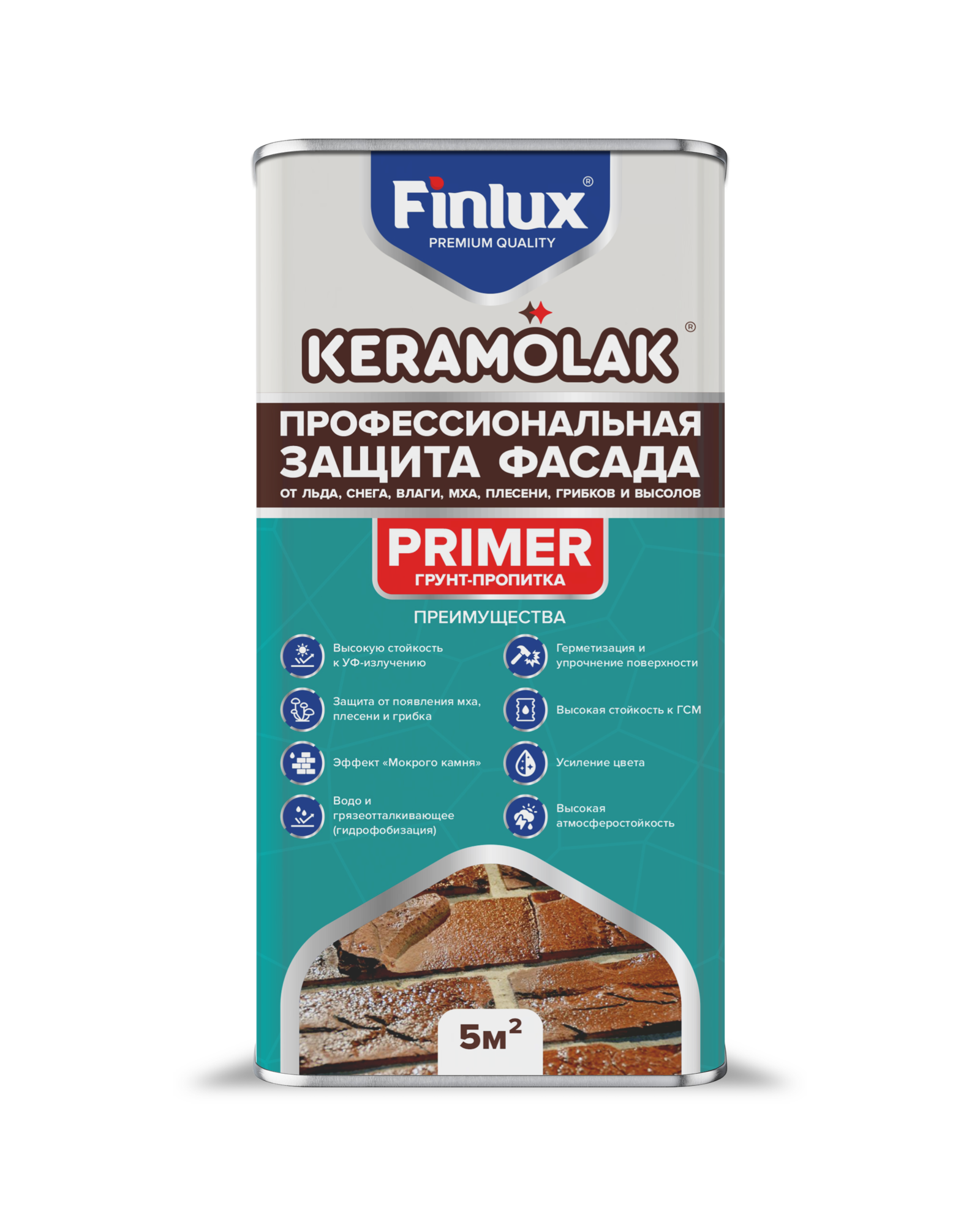 Пропитка для защиты любых фасадов от льда снега воздействия влаги мха плесени и грибков Finlux Keramolak Primer 25 кв.м