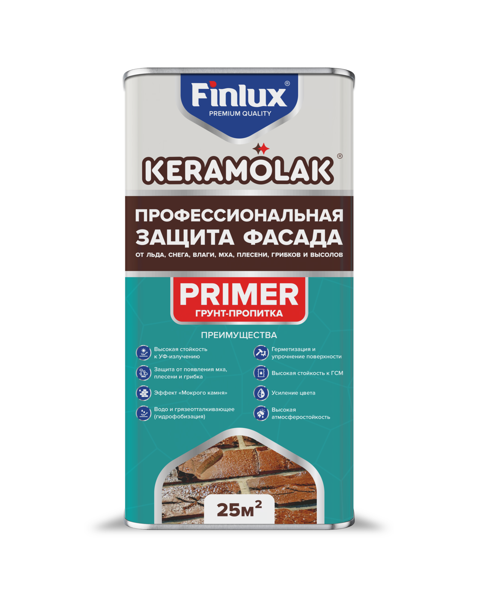 Пропитка для защиты любых фасадов от льда снега воздействия влаги мха плесени и грибков Finlux Keramolak Primer 5 кв.м