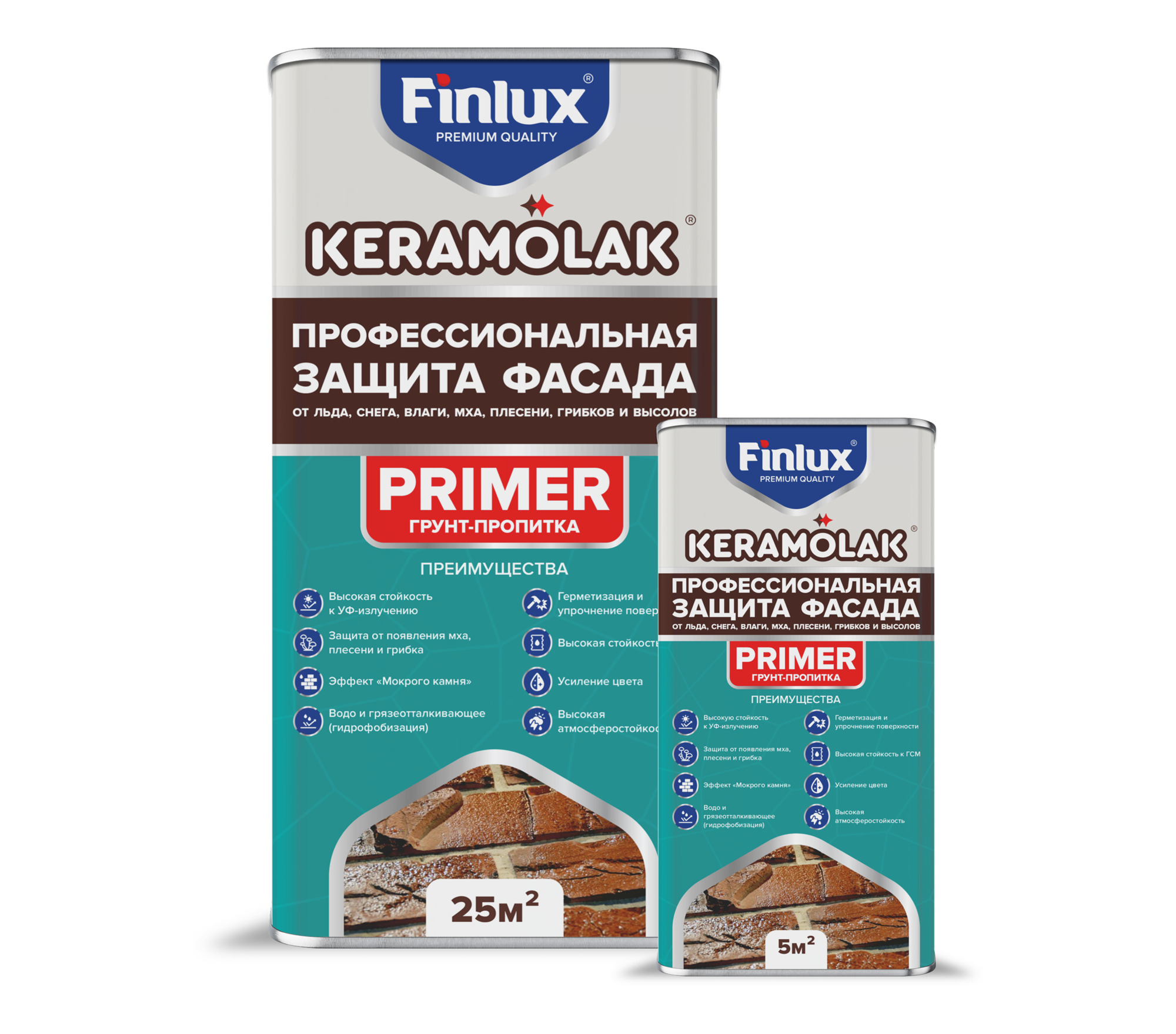 Пропитка для защиты любых фасадов от льда снега воздействия влаги мха плесени и грибков Finlux Keramolak Primer 100 кв.м