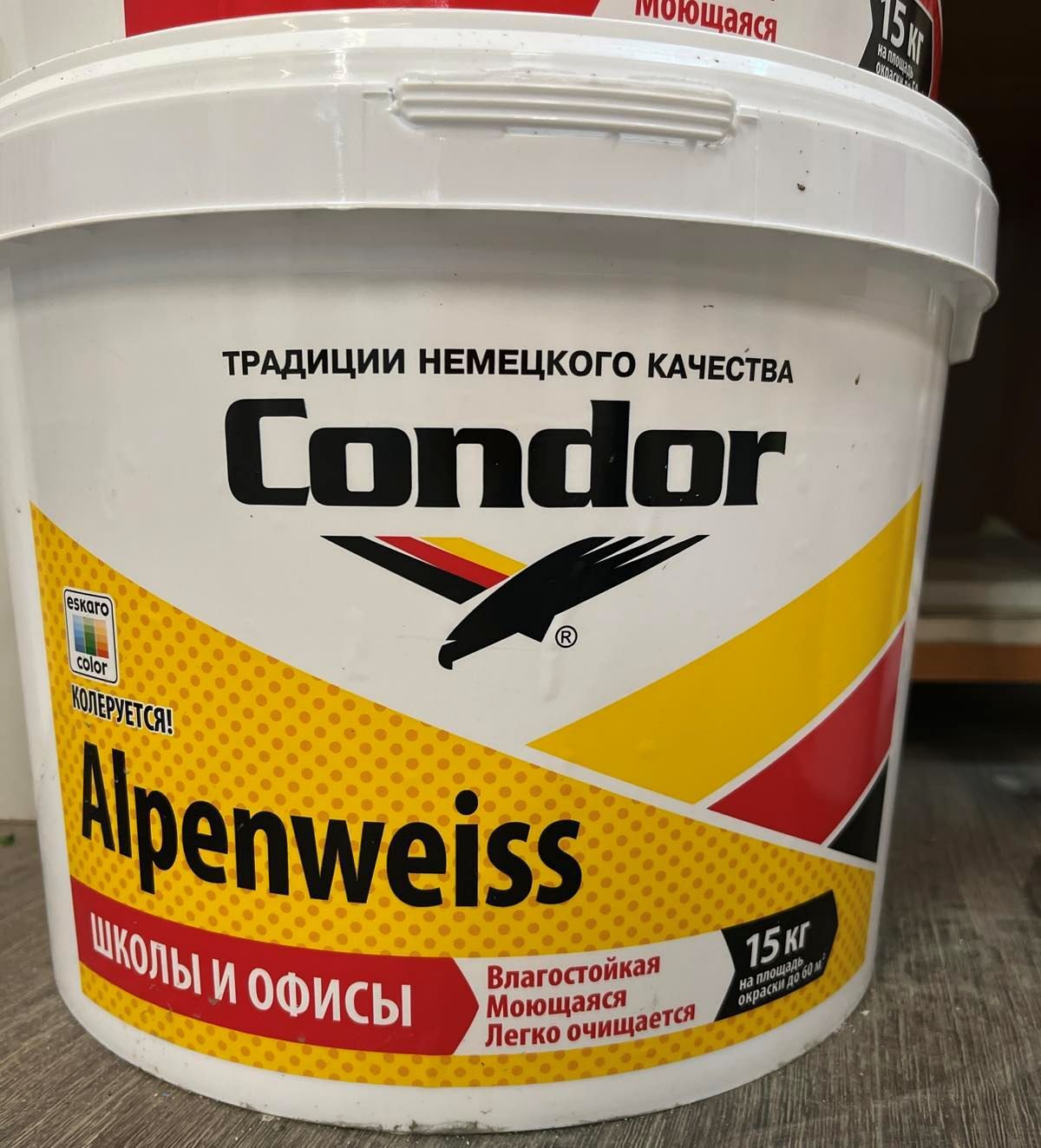 Краска ВД "Alpenweiss" влагостойкая моющаяся краска для стен и потолков, ведро 15кг