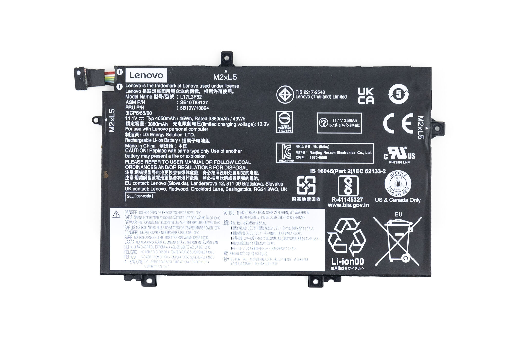 Аккумулятор для Lenovo ThinkPad L480 L580 (11.1V 3980mAh ) ORG p/n: L17L3P52