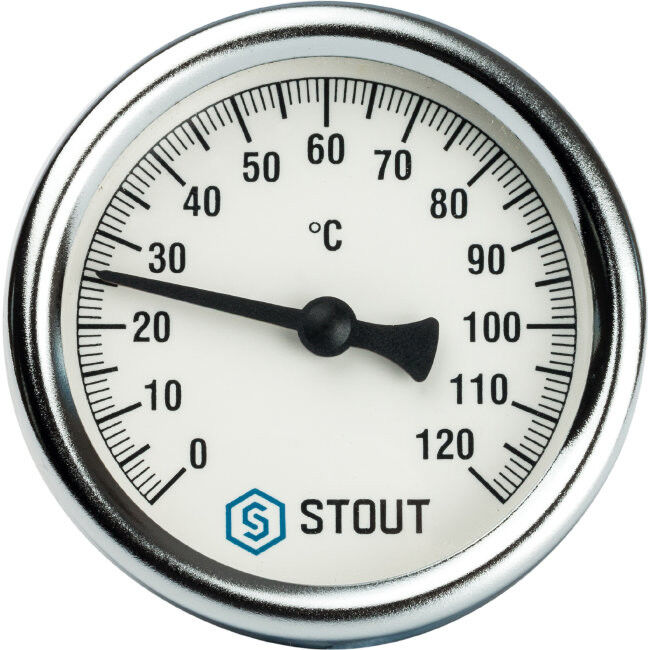 Термометр биметаллический STOUT 63 мм резьба с самоуплотнением 1/2" с погружной гильзой 50 мм