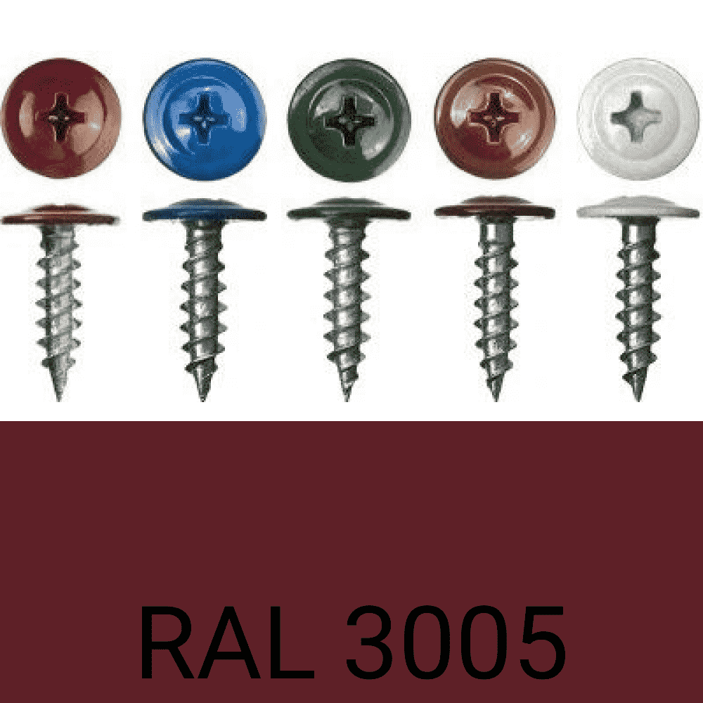 Саморезы п.ш. острые RAL3005 (красный) 4,2х13 мм