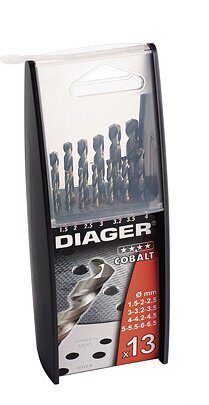 DIN 338 Набор сверл по металлу DIN 338 Diager сталь HSS-E Cobalt 5%, 1.5-6.5 мм (13шт) DIAGER