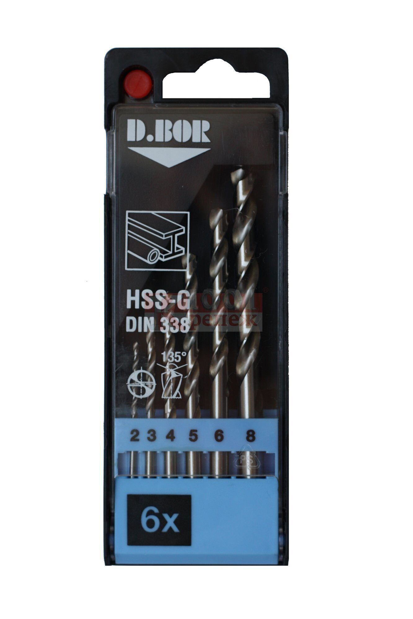 DIN 338 Сверла по металлу в наборе D.BOR сталь HSS-G, 2-8 мм (набор 6шт)
