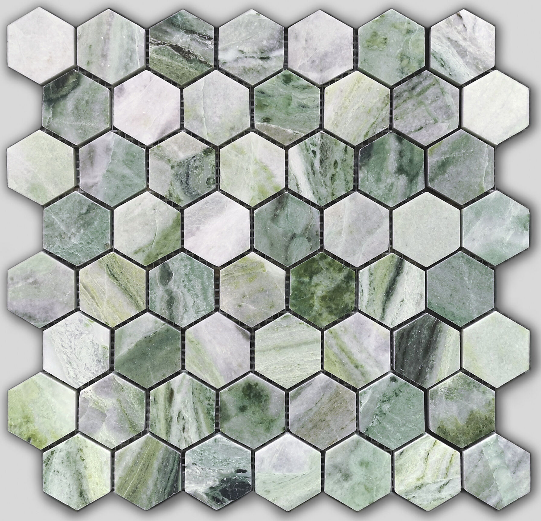 Мозаика каменная Onice Verde oliva POL hex 23x40x7 LeeDo Caramelle Pietrine 7 полированная оникс зеленый