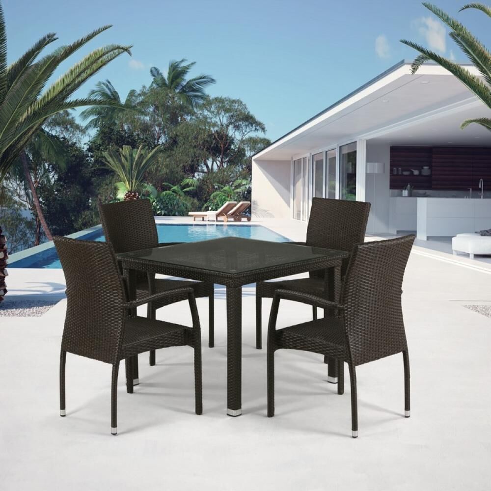 Комплект плетеной мебели T257A/YC379A-W53 Brown (4+1) + подушки на стульях Afina