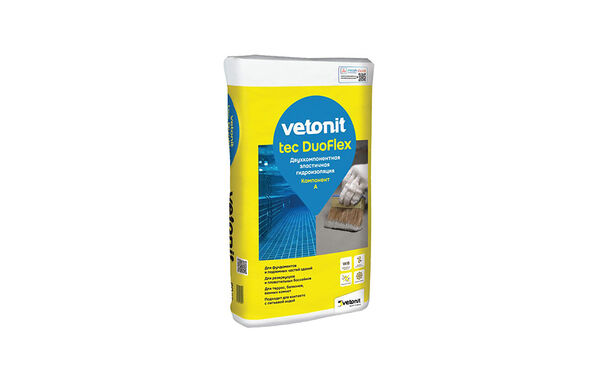 Vetonit Tec DuoFlex А двухкомпонентная высокоэластичная цементная гидроизоляция, 25 кг VETONIT