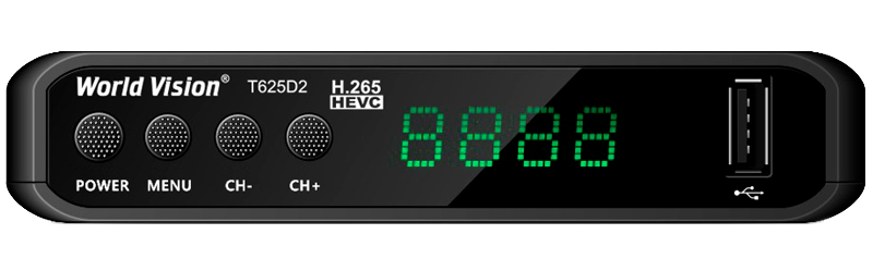 Цифровой эфирный ресивер World Vision T625D2 (DVB-T2/T/C, IPTV, USB, пластик, кнопки, дисплей) 1