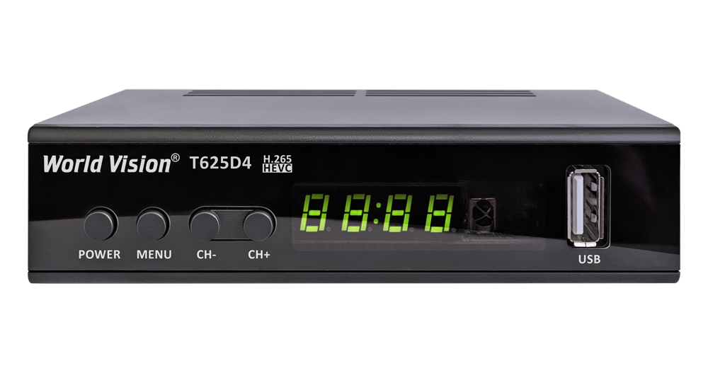 Цифровой эфирный ресивер World Vision T625D4 (DVB-T2/T/C, IPTV, USB, металл-пластик,кнопки,дисплей) 1