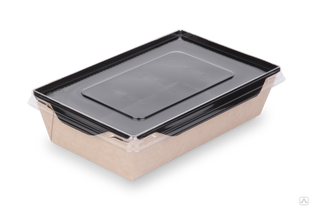 Коробка крафт OpSalad 1000 Black Edition без крышки для салата и роллов #1