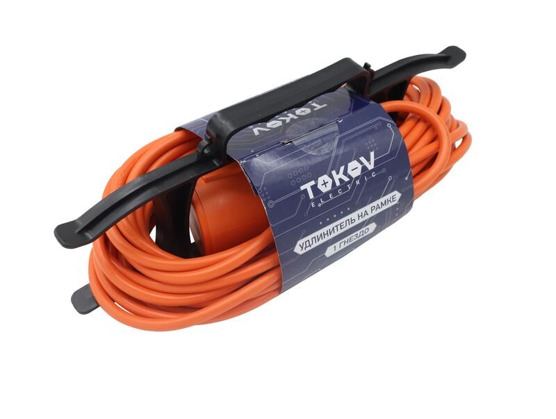 Удлинитель-шнур на рамке 1х10 м без заземления 6А IP44 2х0.75 с защитной крышкой TOKOV ELECTRIC TKE-SR10-075